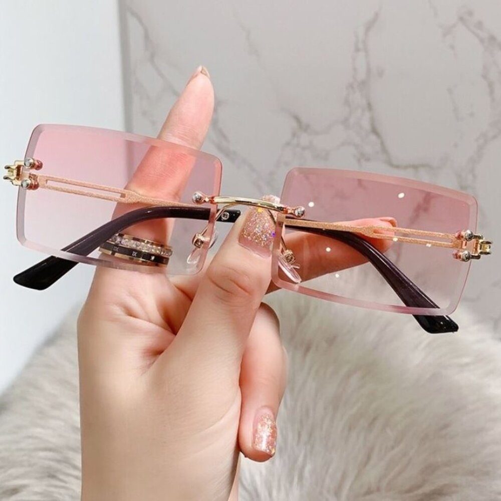 Women Men Sunglasses Rimless Luxury Retro Shades Square Gold Metal Lentes‎ Gafas